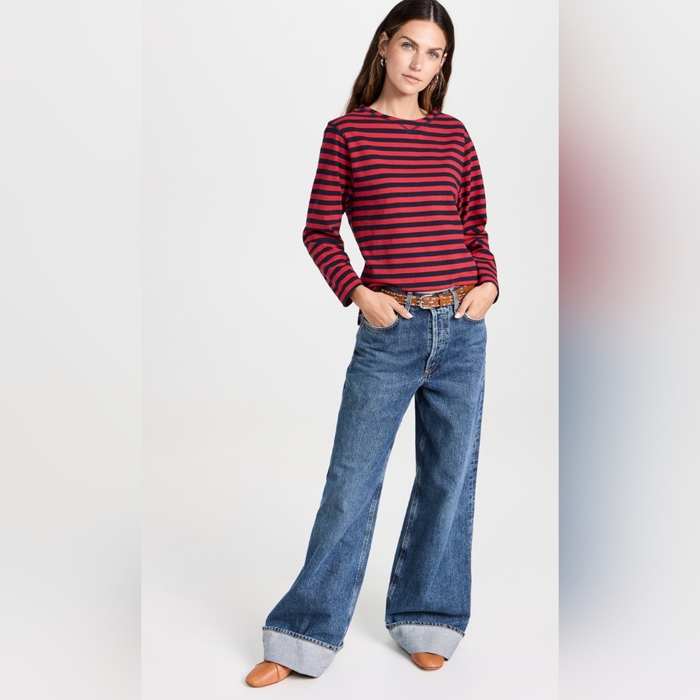 Alex Mill Lakeside Striped Tee XXS Long Sleeve Nautical Navy & Red